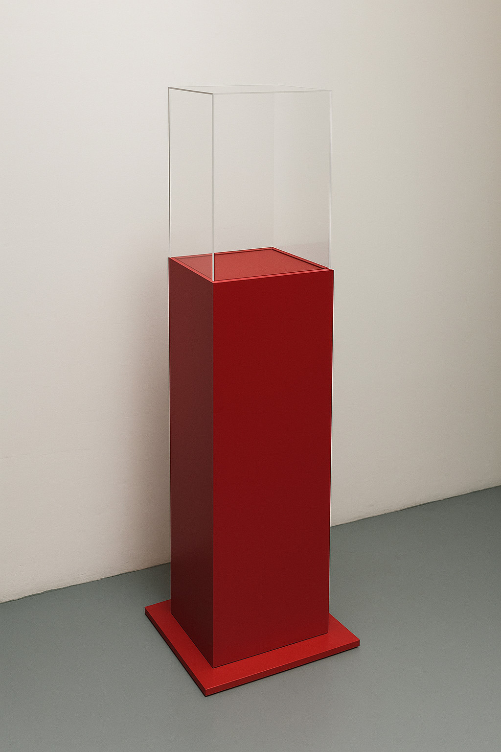 totem con teca in plexiglass per mostre